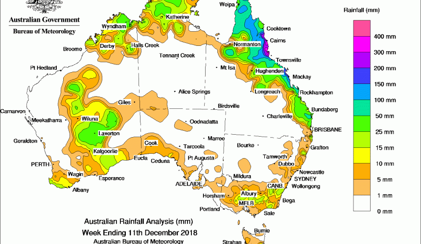 Weekly rainfall wrap + rain outlook, 12 Dec 2018