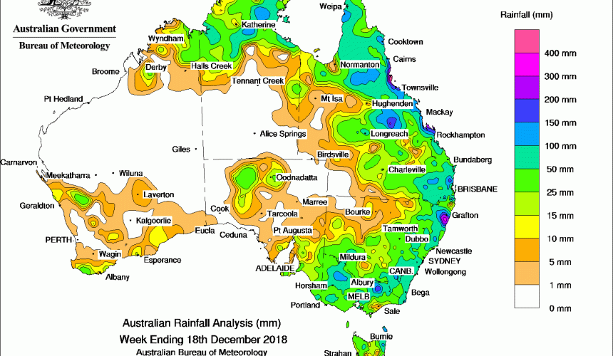 Weekly rainfall wrap + rain outlook, 19 Dec 2018