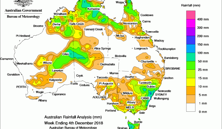 Weekly rainfall wrap + rain outlook, 5 Dec 2018