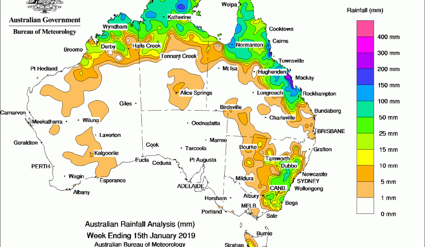 Weekly rainfall wrap + rain outlook, 16 Jan 2019