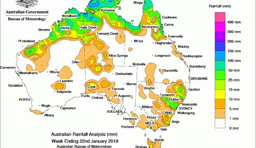 Weekly rainfall wrap + rain outlook, 23 Jan 2019