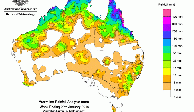 Weekly rainfall wrap + rain outlook, 30 Jan 2019