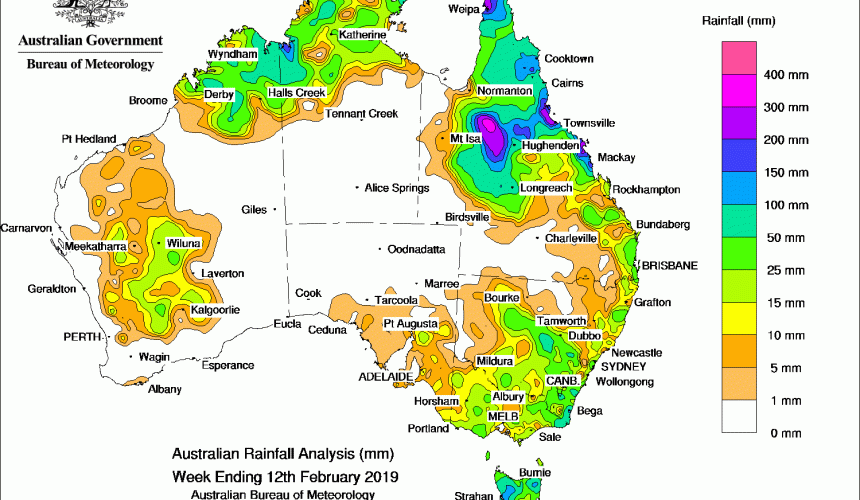 Weekly rainfall wrap + rain outlook, 13 Feb 2019