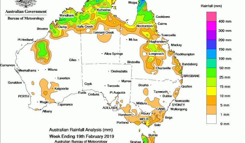 Weekly rainfall wrap + rain outlook, 20 Feb 2019