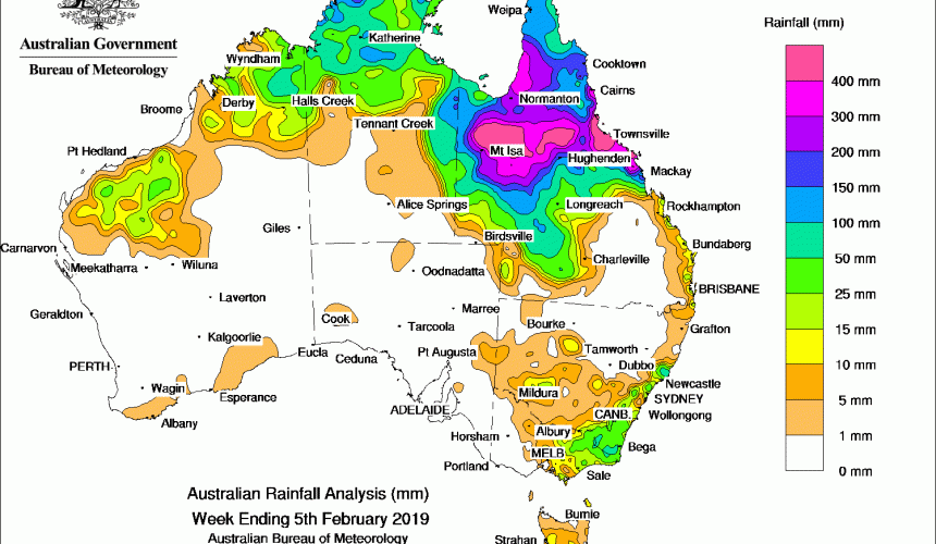 Weekly rainfall wrap + rain outlook, 6 Feb 2019