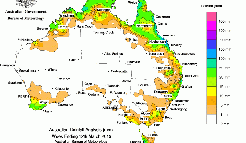Weekly rainfall wrap + rain outlook, 13 Mar 2019