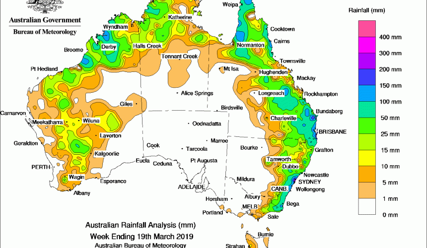 Weekly rainfall wrap + rain outlook, 20 Mar 2019