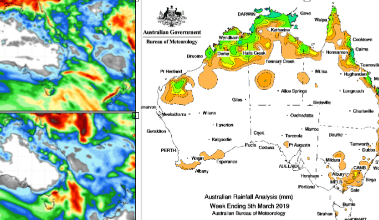 Weekly rainfall wrap + rain outlook, 6 Mar 2019