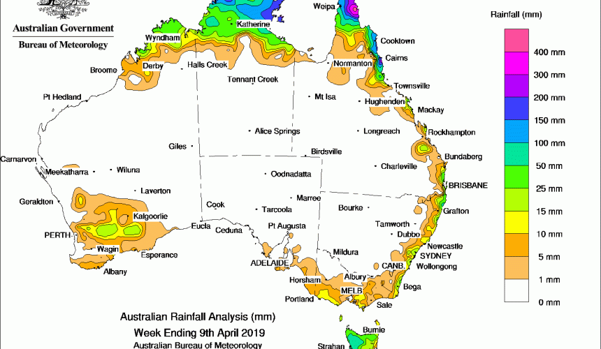 Weekly rainfall wrap + rain outlook, 10 Apr 2019