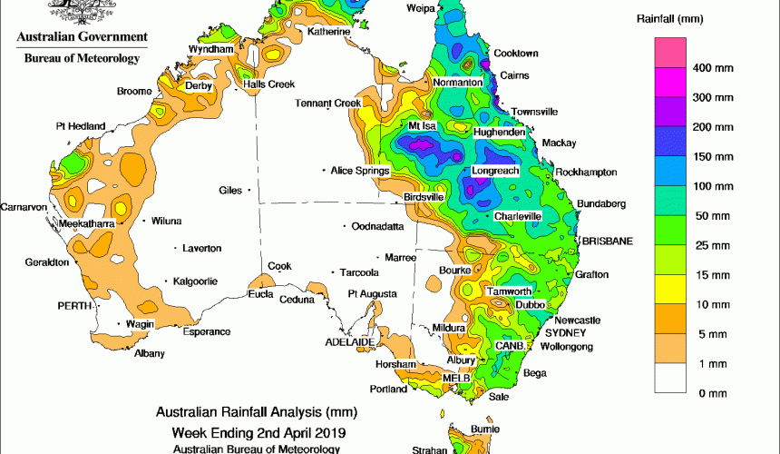 Weekly rainfall wrap + rain outlook, 3 Apr 2019