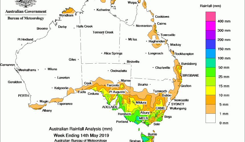 Weekly rainfall wrap + rain outlook, 15 May 2019