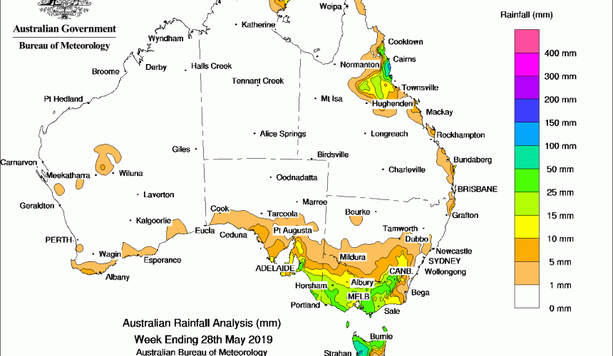 Weekly rainfall wrap + rain outlook, 29 May 2019
