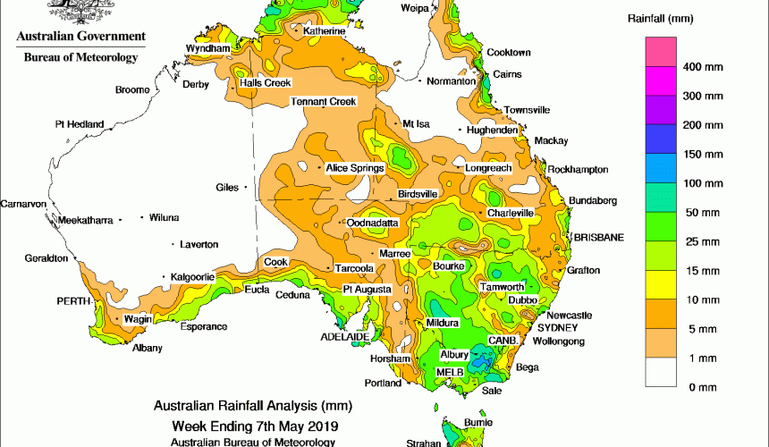 Weekly rainfall wrap + rain outlook, 8 May 2019
