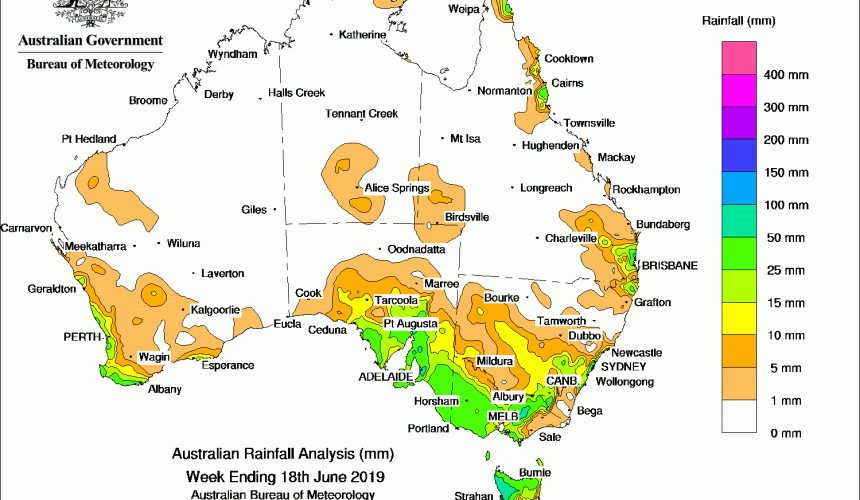 Weekly rainfall wrap + rain outlook, 19 June 2019