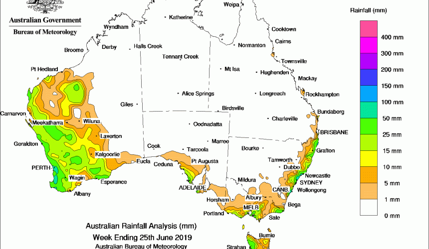 Weekly rainfall wrap + rain outlook, 26 June 2019