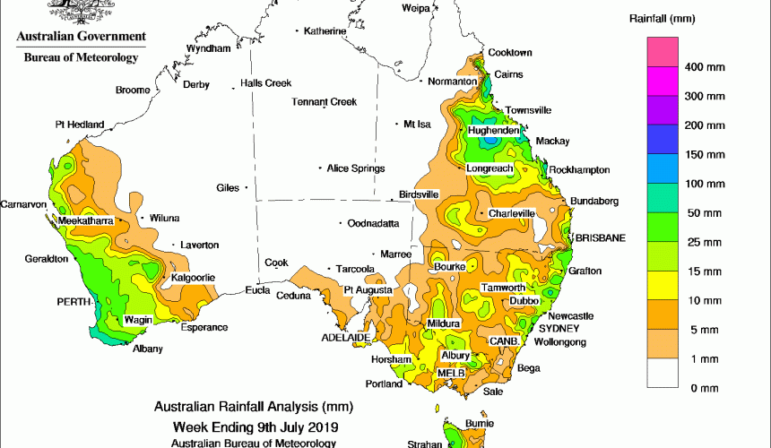 Weekly rainfall wrap + rain outlook, 10 July 2019