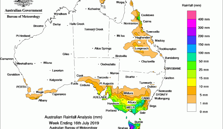 Weekly rainfall wrap + rain outlook, 17 July 2019