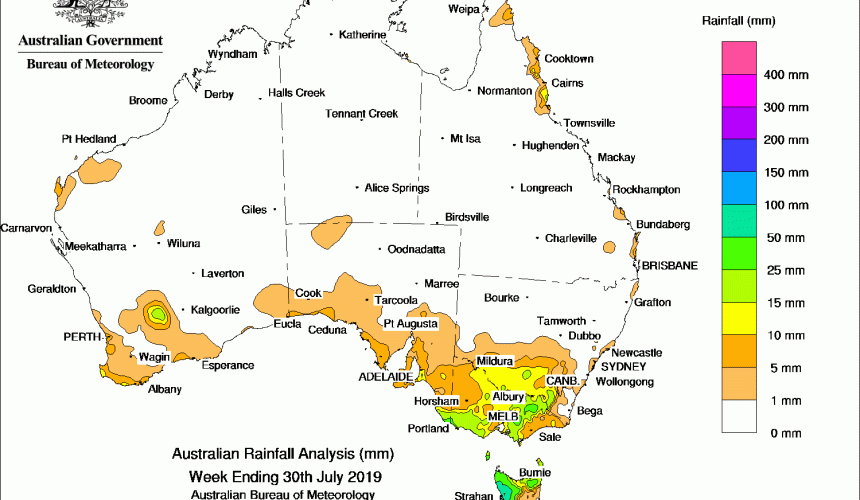 Weekly rainfall wrap + rain outlook, 31 July 2019