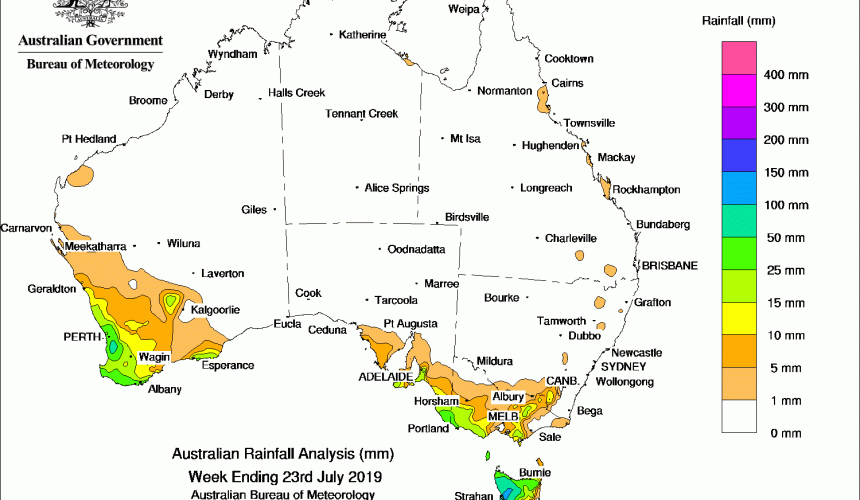 Weekly rainfall wrap + rain outlook, 24 July 2019