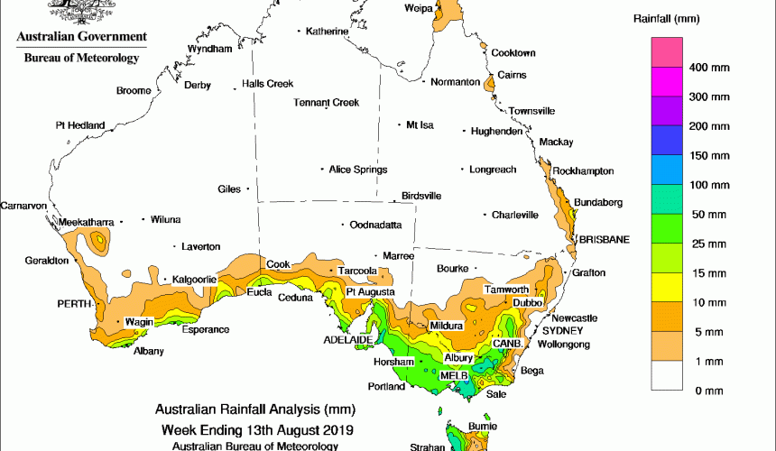 Weekly rainfall wrap + rain outlook, 21 Aug 2019