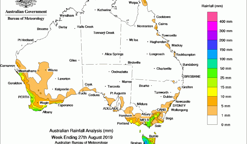 Weekly rainfall wrap + rain outlook, 28 Aug 2019