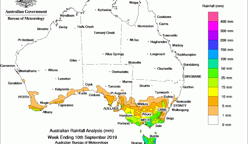 Weekly rainfall wrap + rain outlook, 11 Sep 2019