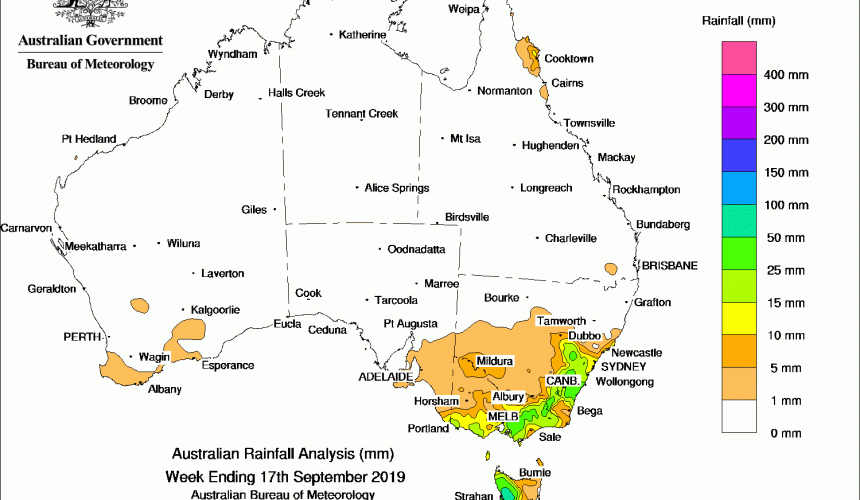 Weekly rainfall wrap + rain outlook, 18 Sep 2019