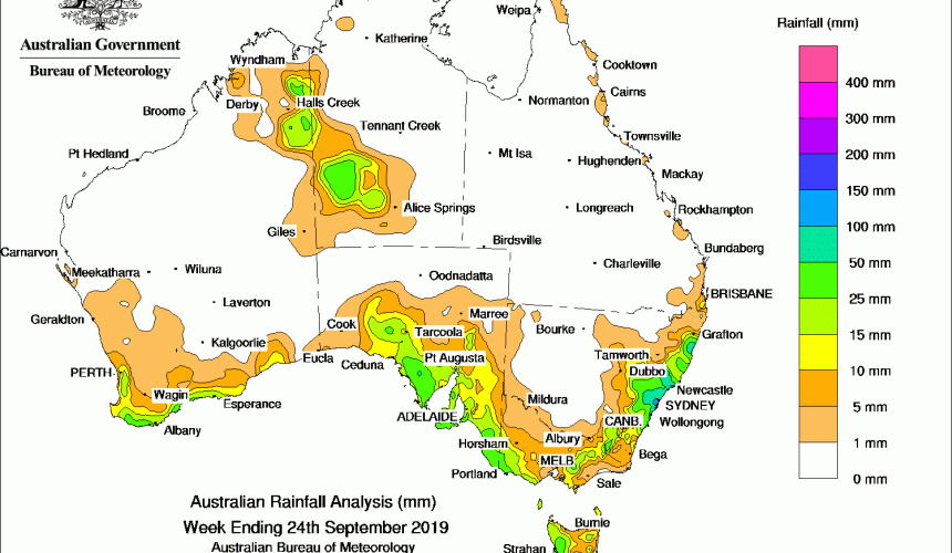 Weekly rainfall wrap + rain outlook, 25 Sep 2019