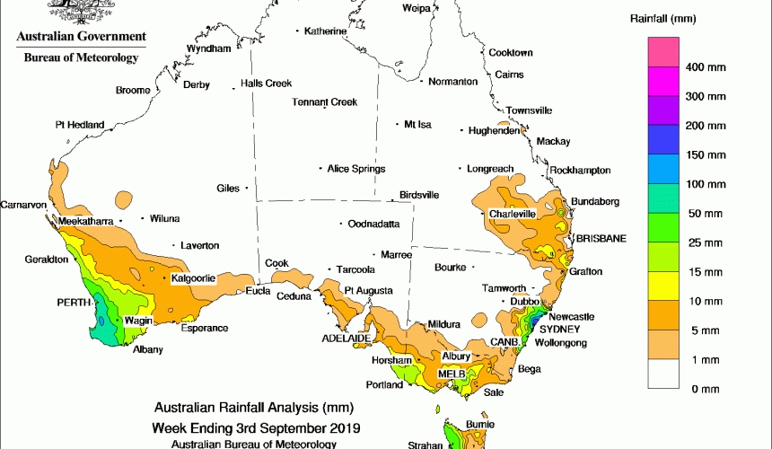 Weekly rainfall wrap + rain outlook, 4 Sep 2019