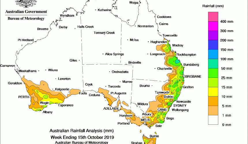 Weekly rainfall wrap + rain outlook, 16 Oct 2019