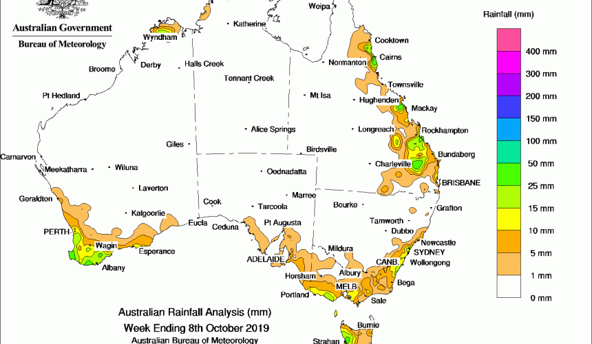 Weekly rainfall wrap + rain outlook, 9 Oct 2019