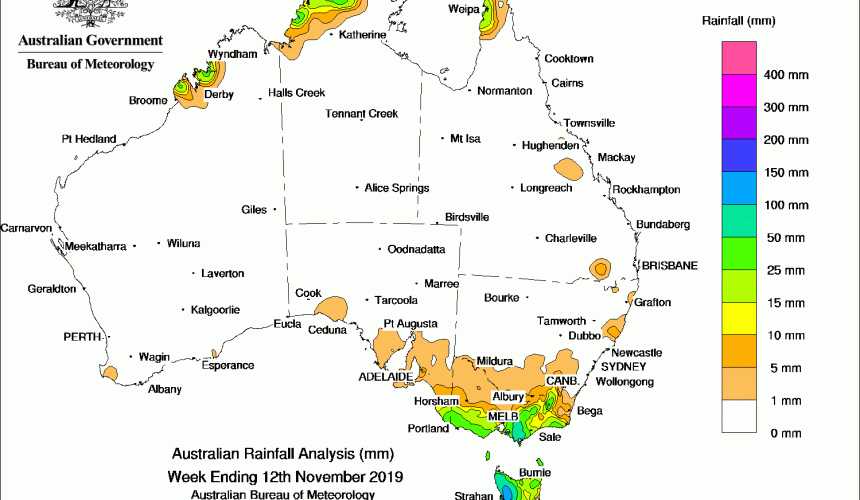 Weekly rainfall wrap + rain outlook, 12 Nov 2019