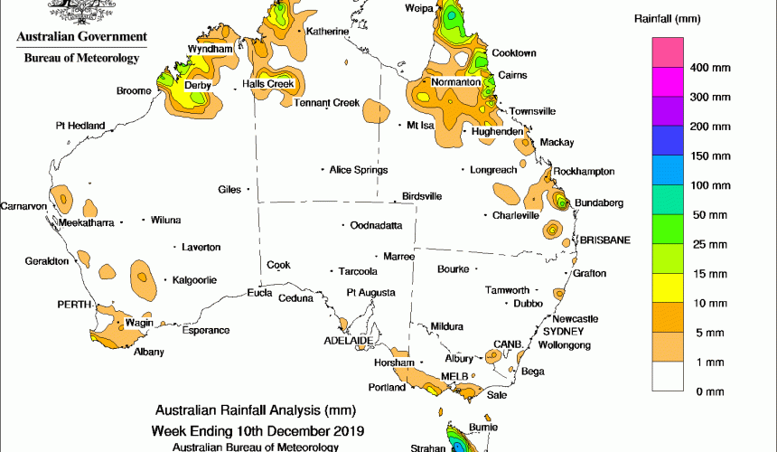 Weekly rainfall wrap + rain outlook, 11 Dec 2019