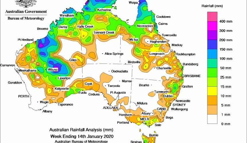 Weekly rainfall wrap + rain outlook, 15 Jan 2020