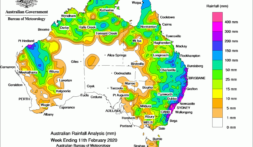 Weekly rainfall wrap + rain outlook, 12 Feb 2020