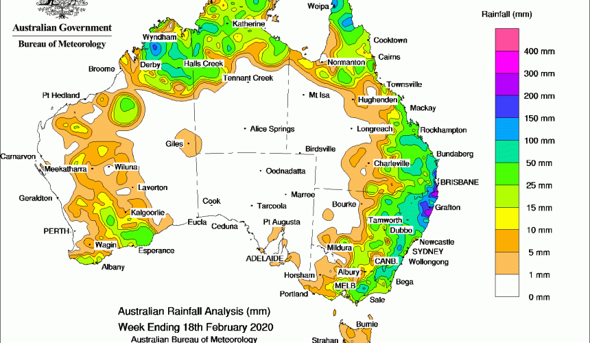 Weekly rainfall wrap + rain outlook, 19 Feb 2020