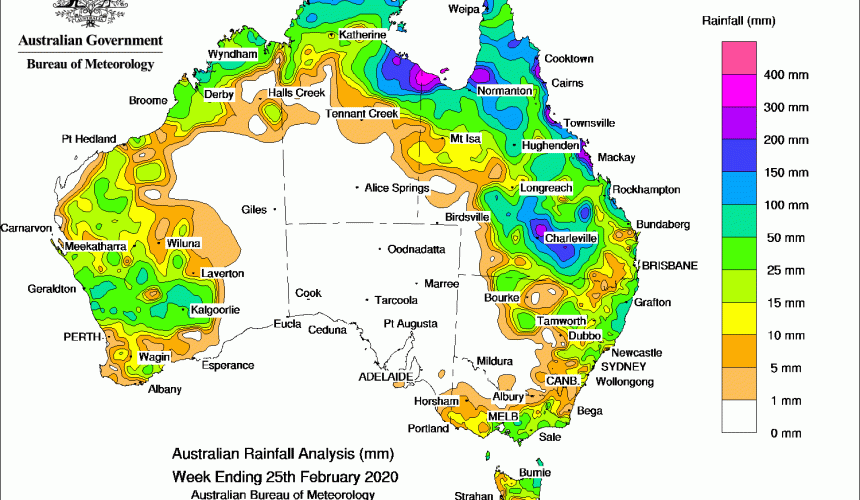 Weekly rainfall wrap + rain outlook, 26 Feb 2020