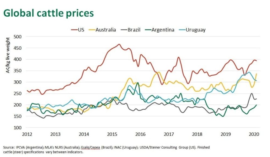 Australian cattle prices sharply out of sync with price trends overseas