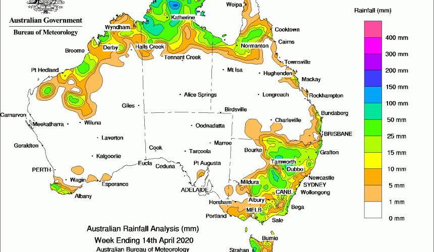 Weekly rainfall wrap + rain outlook, 15 Apr 2020