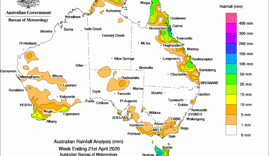 Weekly rainfall wrap + rain outlook, 22 Apr 2020