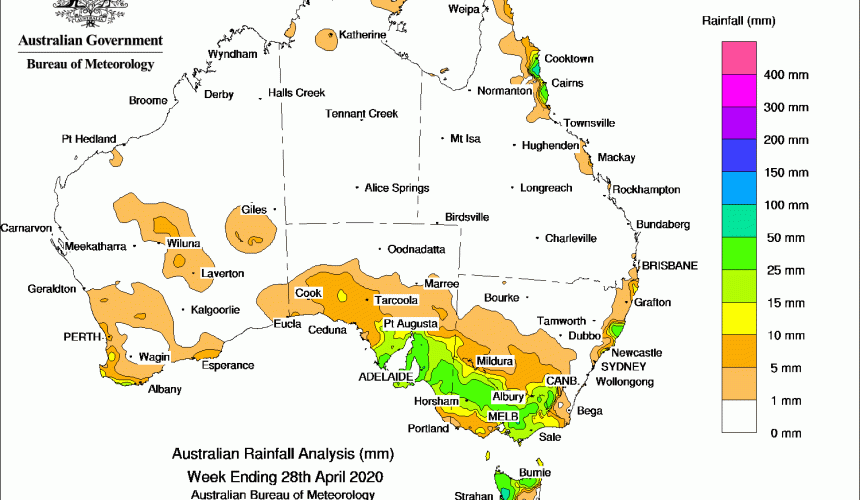 Weekly rainfall wrap + rain outlook, 29 Apr 2020