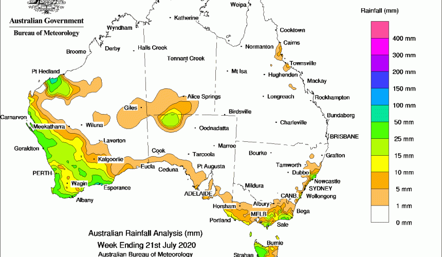 Weekly rainfall wrap + rain outlook, 22 July 2020