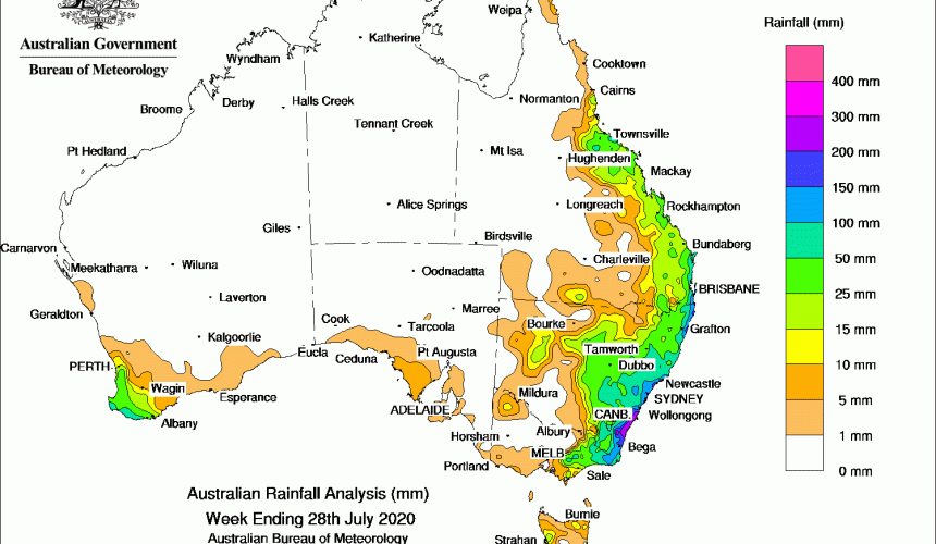 Weekly rainfall wrap + rain outlook, 29 July 2020