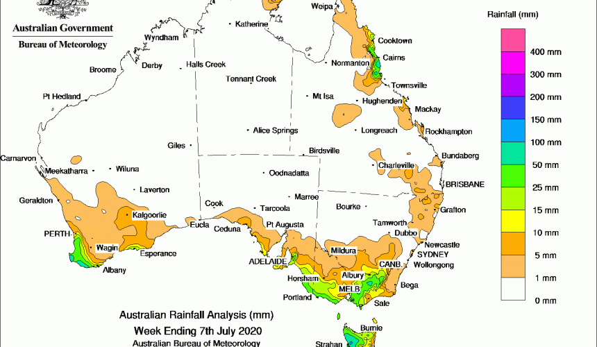 Weekly rainfall wrap + rain outlook, 8 July 2020