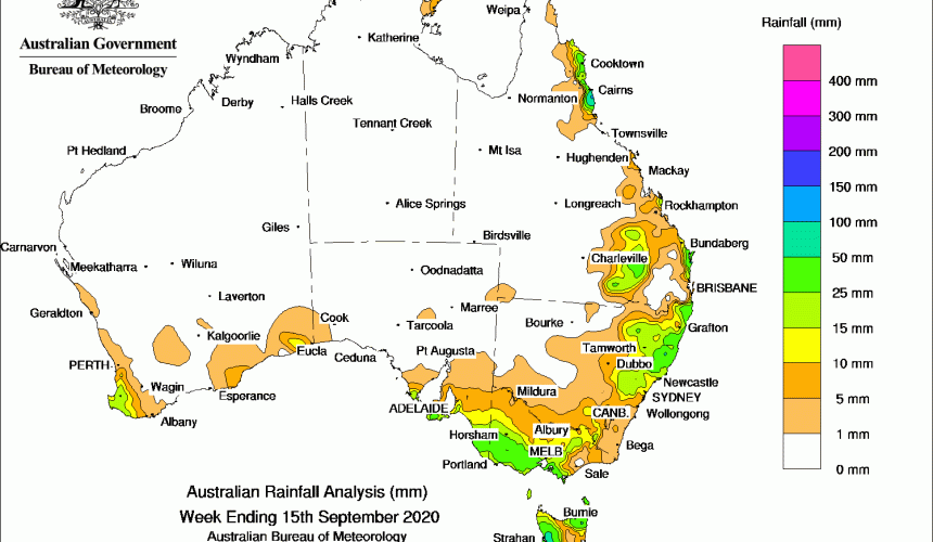 Weekly rainfall wrap + rain outlook, 16 Sept 2020