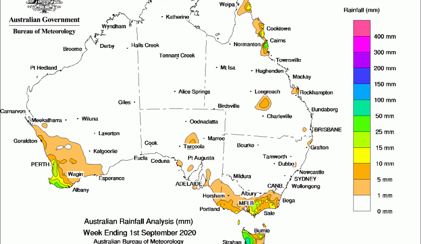 Weekly rainfall wrap + rain outlook, 2 Sept 2020