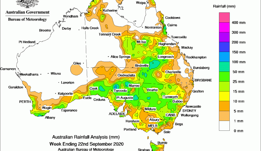 Weekly rainfall wrap + rain outlook, 23 Sept 2020