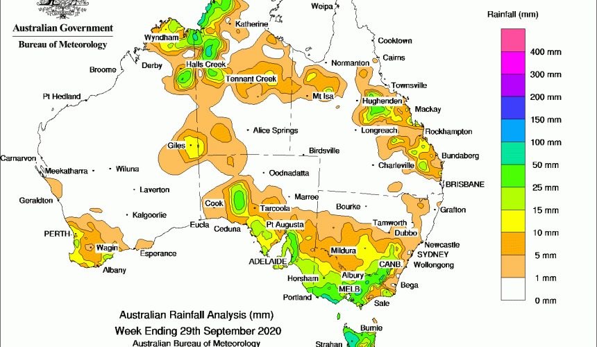 Weekly rainfall wrap + rain outlook, 30 Sept 2020