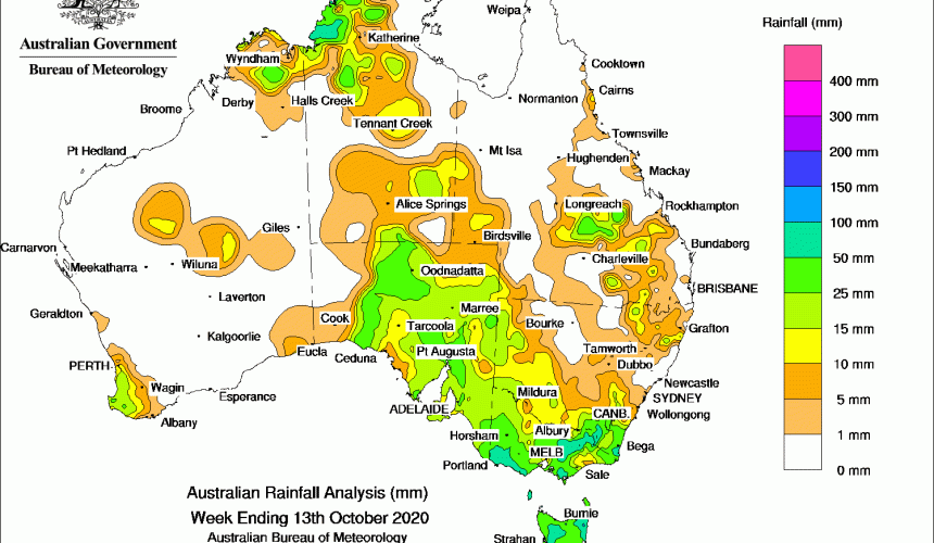 Weekly rainfall wrap + rain outlook, 14 Oct 2020