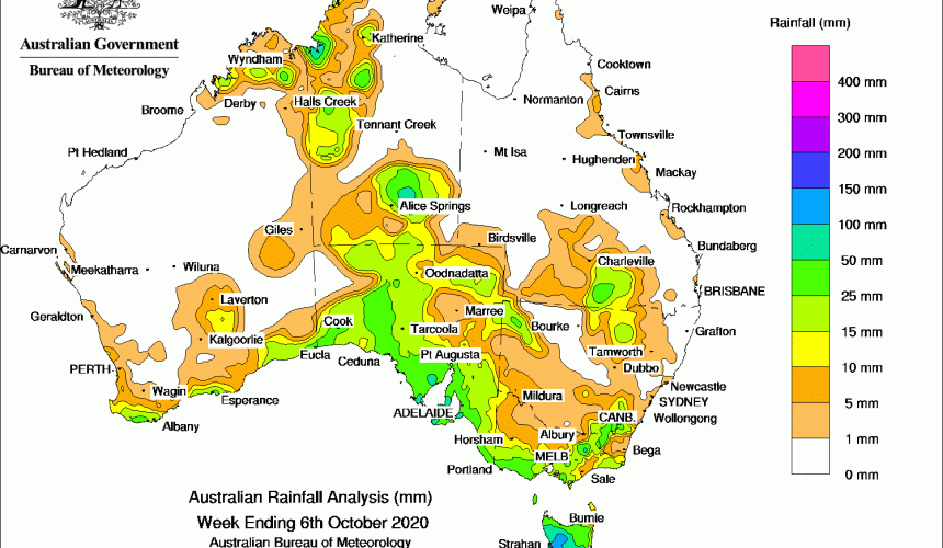 Weekly rainfall wrap + rain outlook, 7 Oct 2020
